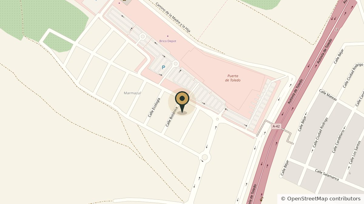 Mapa de Olías del Rey con la ubicación de Nagi en Calle Botánica 22, junto al centro comercial Puerta de Toledo